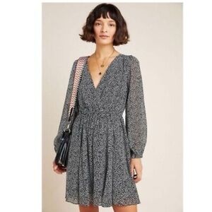 Maeve Anthropologie Carolyn Leopard Print Long Sleeve Mini Dress- Size Small